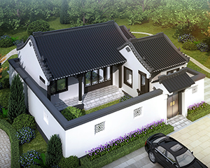 一层带庭院新中式古典风格合院小别墅设计施工图纸13mX14m