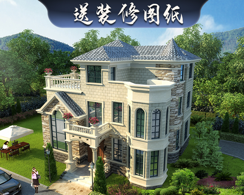 永云别墅AT1630欧式豪华复式三层别墅建筑施工图纸12.2mx10.7m