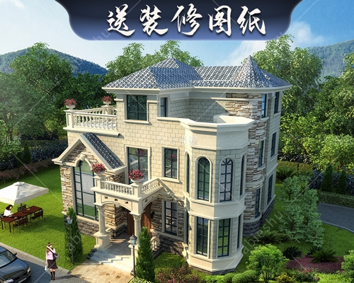 永云别墅AT1630欧式豪华复式三层别墅建筑施工图纸12.2mx10.7m