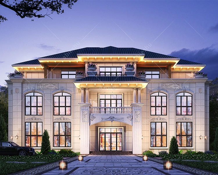 豪华欧式AT2812兄弟合建五间三层共堂屋复式楼别墅设计图纸26X15m